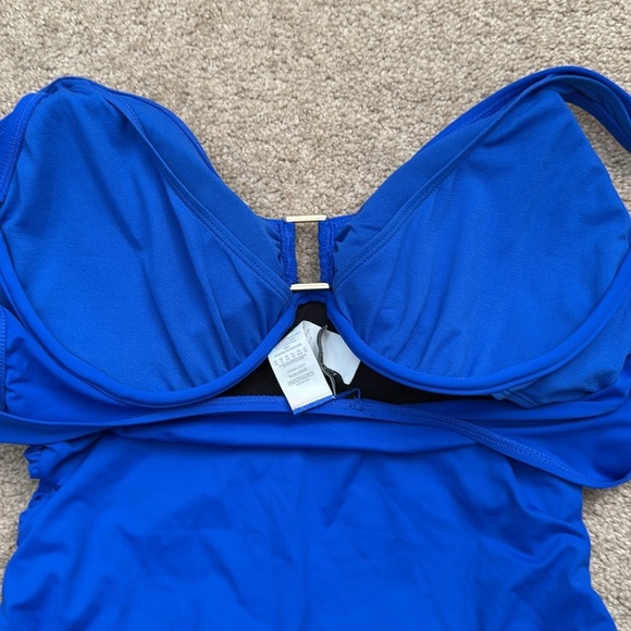NWT Lauren Ralph Lauren Ring Over the Shoulder Blue One Piece Swimsuit Size 16 - Picture 7 of 9
